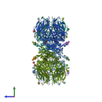 PDB entry 2ajd coloured by chain, side view.