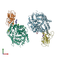 PDB entry 2ajf coloured by chain, front view.