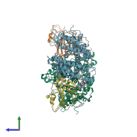 PDB entry 2ajf coloured by chain, side view.