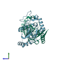 PDB entry 2ajg coloured by chain, side view.