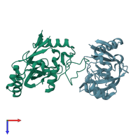 PDB entry 2ajg coloured by chain, top view.