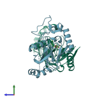 PDB entry 2aji coloured by chain, side view.
