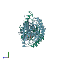 PDB entry 2ajp coloured by chain, side view.