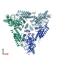 PDB entry 2ajt coloured by chain, front view.