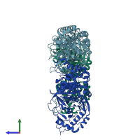 PDB entry 2ajt coloured by chain, side view.