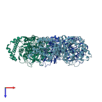 PDB entry 2ajt coloured by chain, top view.