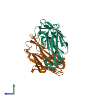 PDB entry 2aju coloured by chain, side view.