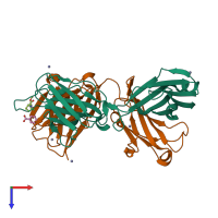 PDB entry 2ajy coloured by chain, top view.