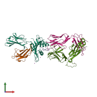 Hetero pentameric assembly 2 of PDB entry 2ak4 coloured by chemically distinct molecules, front view.