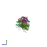 Hetero pentameric assembly 2 of PDB entry 2ak4 coloured by chemically distinct molecules, side view.