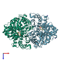 PDB entry 2al1 coloured by chain, top view.