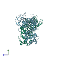 PDB entry 2al6 coloured by chain, side view.