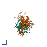 PDB entry 2aly coloured by chain, side view.