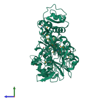 PDB entry 2am2 coloured by chain, side view.