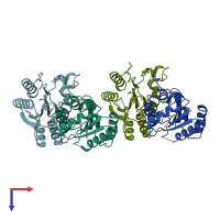 PDB entry 2amj coloured by chain, top view.