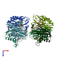 PDB entry 2amt coloured by chain, top view.