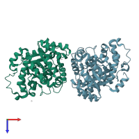 PDB entry 2amx coloured by chain, top view.