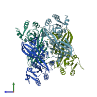 PDB entry 2an1 coloured by chain, side view.