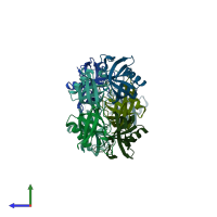 PDB entry 2ane coloured by chain, side view.