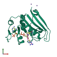 PDB entry 2anq coloured by chain, front view.