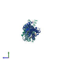 PDB entry 2ao2 coloured by chain, side view.