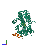 PDB entry 2ao6 coloured by chain, side view.