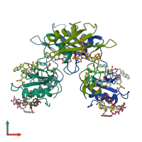 PDB entry 2aob coloured by chain, front view.