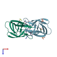 PDB entry 2aod coloured by chain, top view.