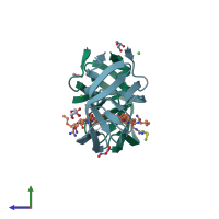 PDB entry 2aoe coloured by chain, side view.