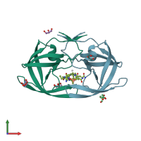 PDB entry 2aog coloured by chain, front view.