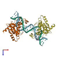 PDB entry 2aor coloured by chain, top view.