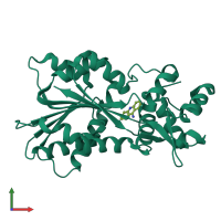 Monomeric assembly 1 of PDB entry 2aow coloured by chemically distinct molecules, front view.