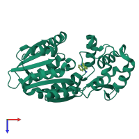 Monomeric assembly 2 of PDB entry 2aow coloured by chemically distinct molecules, top view.