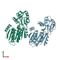 PDB entry 2aox coloured by chain, front view.