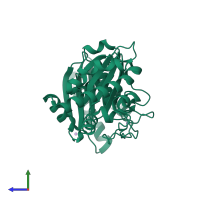 PDB entry 2ap1 coloured by chain, side view.