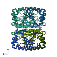 PDB entry 2ap6 coloured by chain, side view.