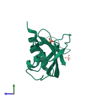 PDB entry 2apq coloured by chain, side view.