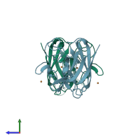 PDB entry 2aps coloured by chain, side view.