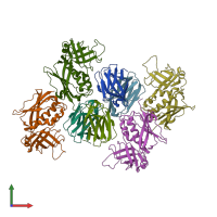 PDB entry 2aq1 coloured by chain, front view.