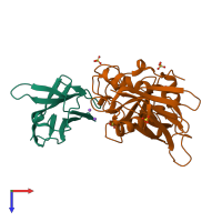 PDB entry 2aq2 coloured by chain, top view.
