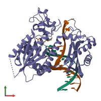 PDB entry 2aq4 coloured by chain, front view.