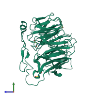 PDB entry 2aq5 coloured by chain, side view.