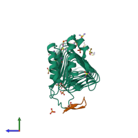 PDB entry 2aq9 coloured by chain, side view.