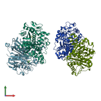 PDB entry 2aqb coloured by chain, front view.