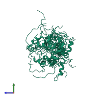 PDB entry 2aqc coloured by chain, ensemble of 20 models, side view.