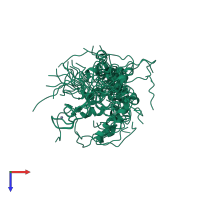 PDB entry 2aqc coloured by chain, ensemble of 20 models, top view.