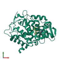 PDB entry 2aqd coloured by chain, front view.