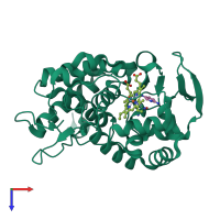 PDB entry 2aqd coloured by chain, top view.