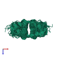 PDB entry 2aqe coloured by chain, ensemble of 20 models, top view.