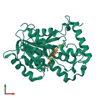 PDB entry 2aqh coloured by chain, front view.